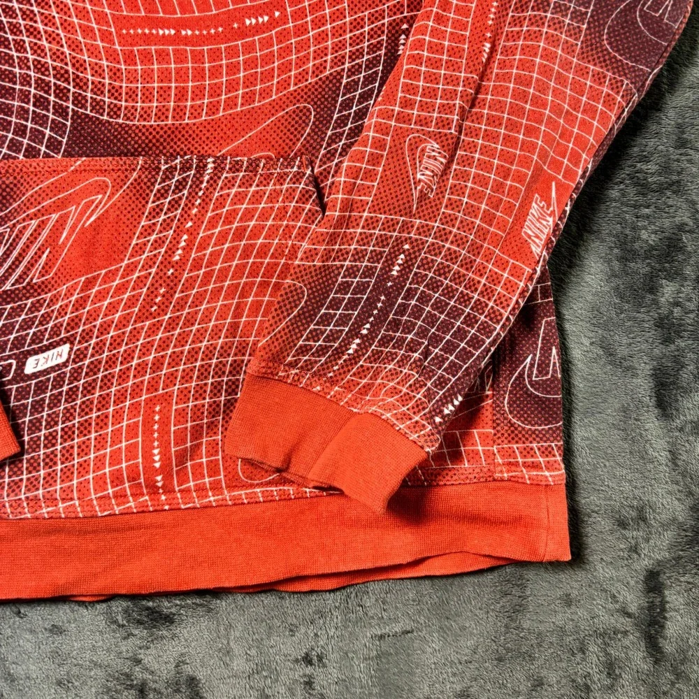 Nike Kids XL Orange Grid Warp All Over Print‎ Pullover Hoodie Swoosh Logo